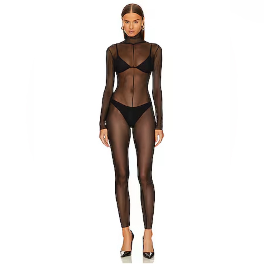 NORMA KAMALI Long Sleeve Slim Fit Turtleneck Catsuit In Black // Size S/36